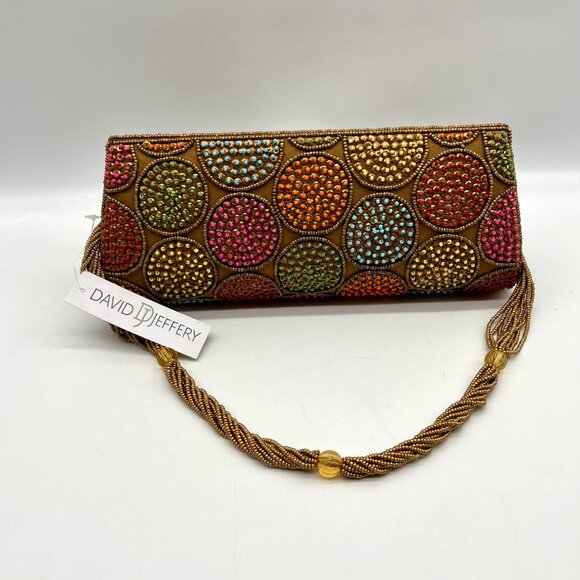 David Jeffery Multi-Colored Bronze Fabric Embellished Convertible Clutch - Picture 10 of 11